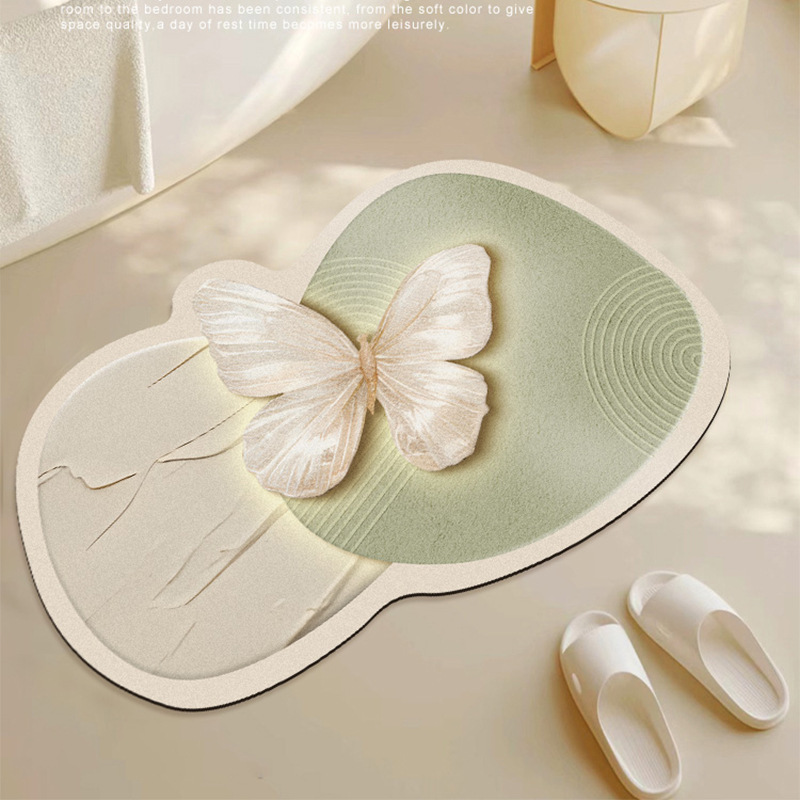 Bathroom absorbent foot mat butterfly diatom mud bathroom mat home decoration kitchen non-slip mat a generation of hair