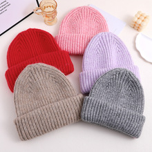 冬季羊毛针织帽加厚保暖百搭圆顶帽欧美纯色套头成人毛线帽卷边帽