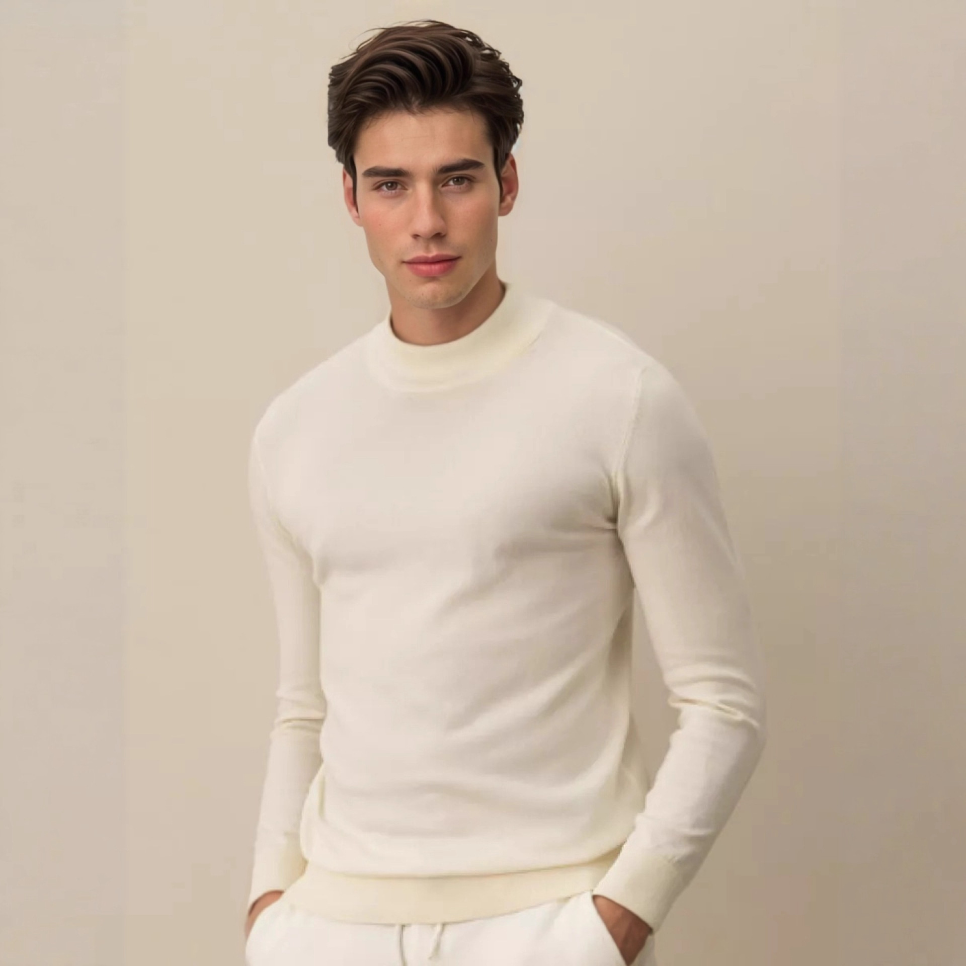 Otoño y invierno suéter de cuello medio alto suéter de lana de hombre suéter de punto suéter de fondo de color sólido