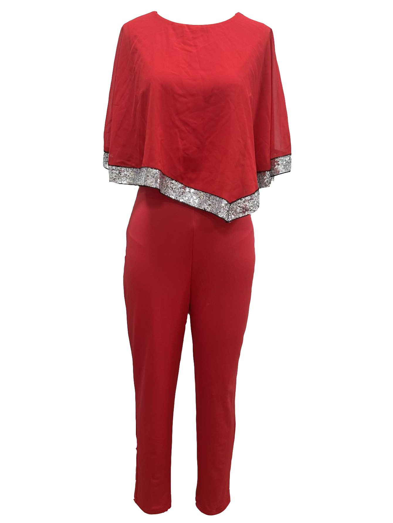 Primavera y verano transfronterizo de las mujeres de comercio exterior mono nueva gasa lentejuelas costura sexy cuello redondo Delgado apretado mono