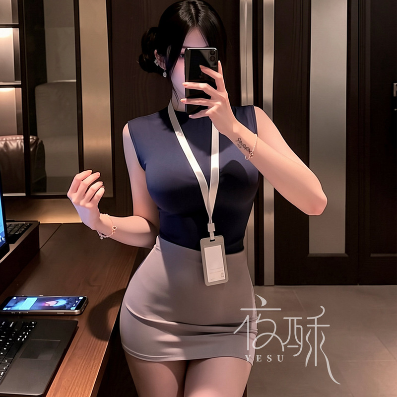 Sexy Lingerie Set with Secretary-Style Hip-Hugging Skirt and Stewardess Uniform for Passionate Nightclub Wear, No Need to Take Off, Qqny Abstinence Style