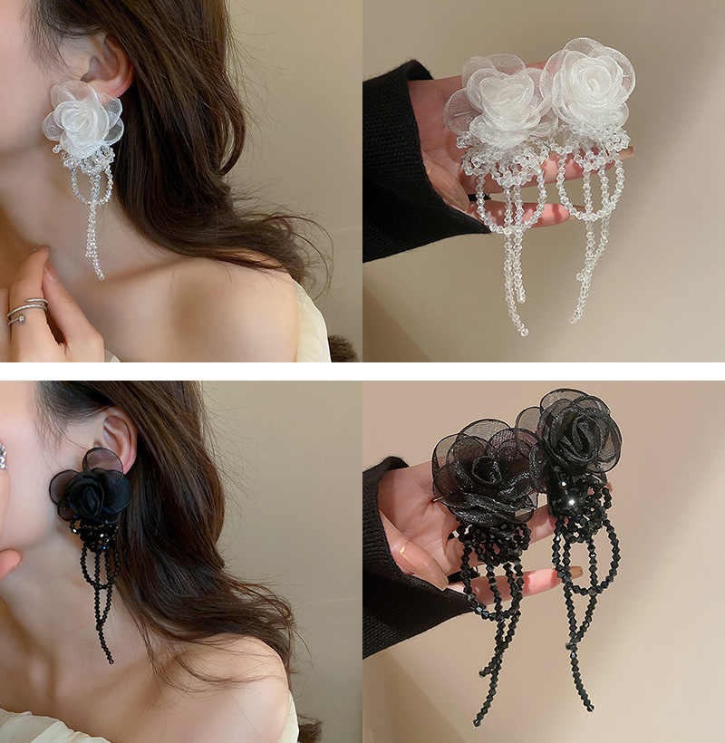 Sweet Flower Bow Knot Copper Artificial Rhinestones Artificial Pearls Drop Earrings 1 Pair