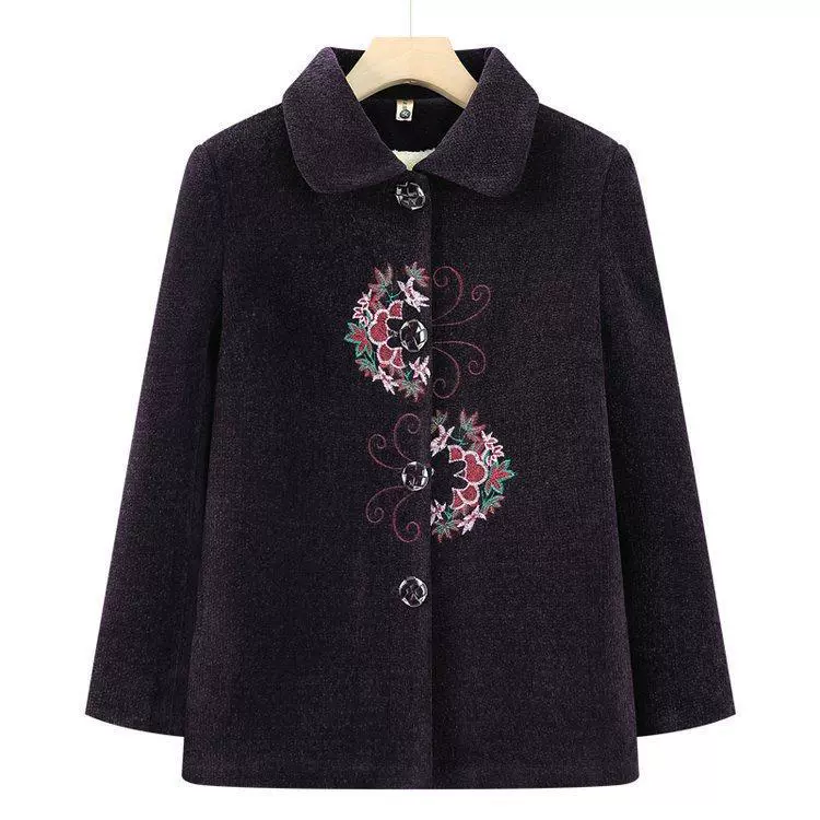 Jacket, warm woolen coat, with embroidery, for middle age