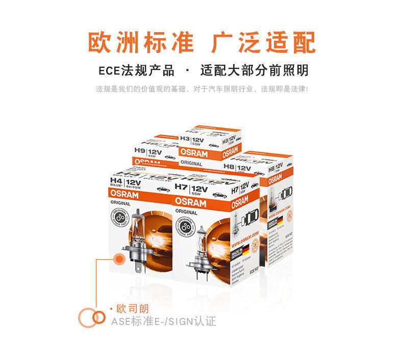 Osram German H1 H3 Car Bulb H4 Imported H7 H8 Headlight H9 H11 Hb3 High and Low Beam