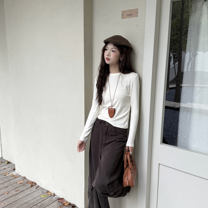 实拍#打底衫女内搭2025新款高级感chic别致上衣修身灰色长袖|undefined