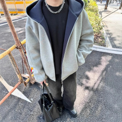 双拉链开衫卫衣男款春秋高级感廓形美式高街重磅硬挺潮牌连帽外套