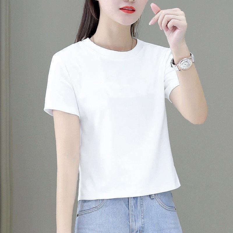 Solid Color Short-Sleeved T-Shirt for Women, Summer White T-Shirt, New Style, Pure Cotton, Loose Round Neck, Versatile Top for Small People Solid Color Short-Sleeved T-Shirt for Women, Summer White T-Shirt, New Style, Pure Cotton, Loose Round Neck, Versatile Top for Small People