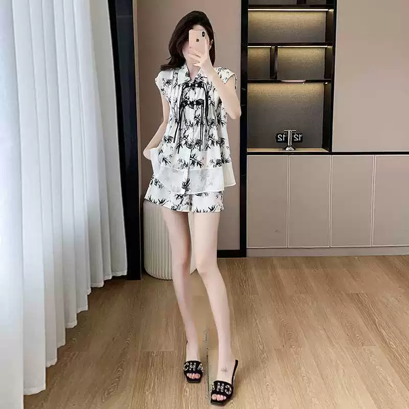 Summer retro set for leisure, loose fit, plus size