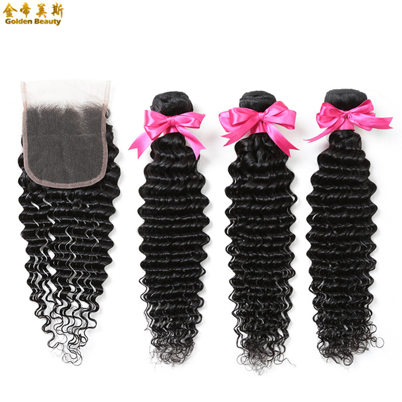 lace Hand Woven Hair Block 4 × 4 lace Cloud deep wave Brazil Real Hair Curtain 3bundles lace Hand Woven Hair Block 4 × 4 lace Cloud deep wave Brazil Real Hair Curtain 3bundles