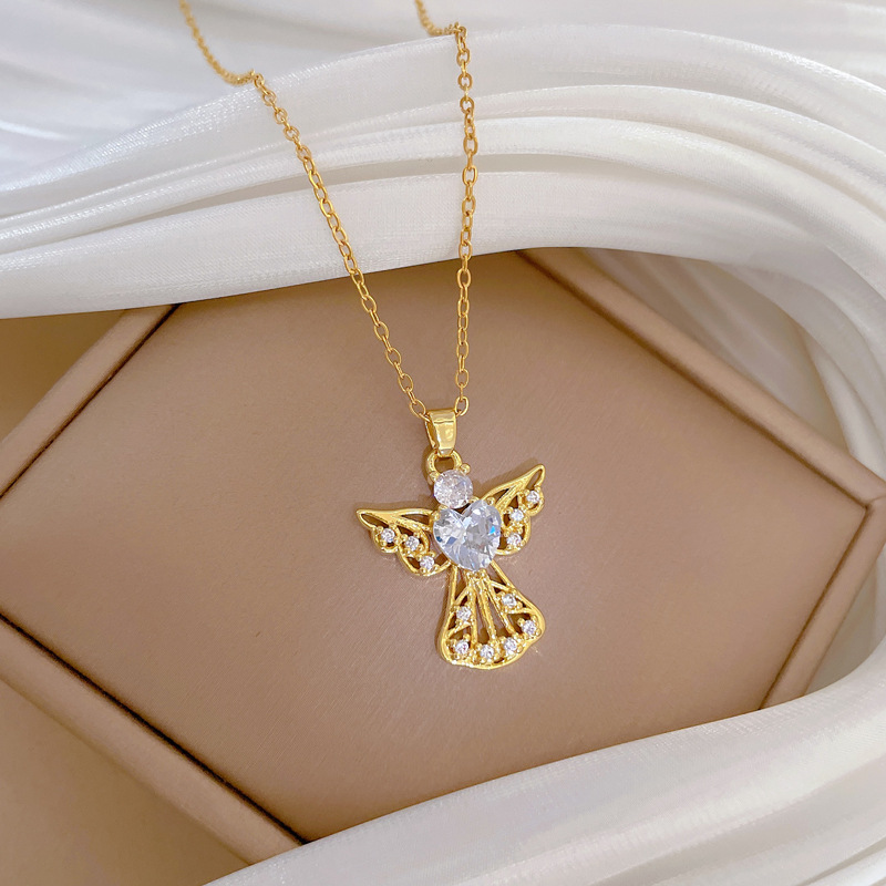 Collier ras de cou ange en diamant acier titane luxueux_voghion.com