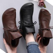 復古軟皮縫制秋冬靴子高幫短靴低跟軟底單靴女靴馬丁靴子