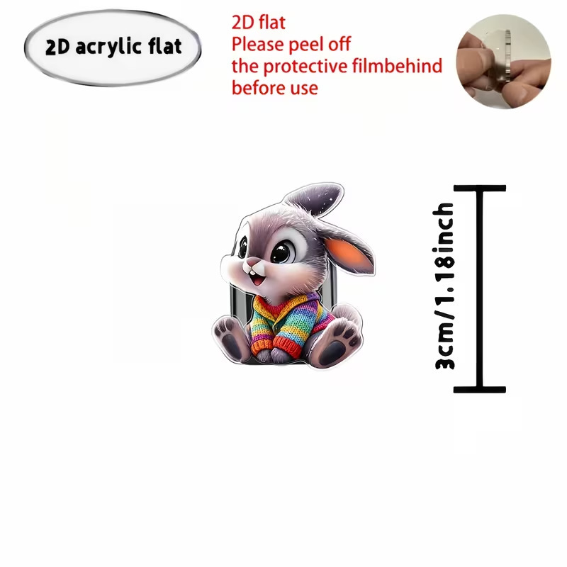 Cross-Border Acrylic 2D Flat Cute Little Bunny Pattern Wearing a Sweater, Multifunctional Adhesive Car Storage