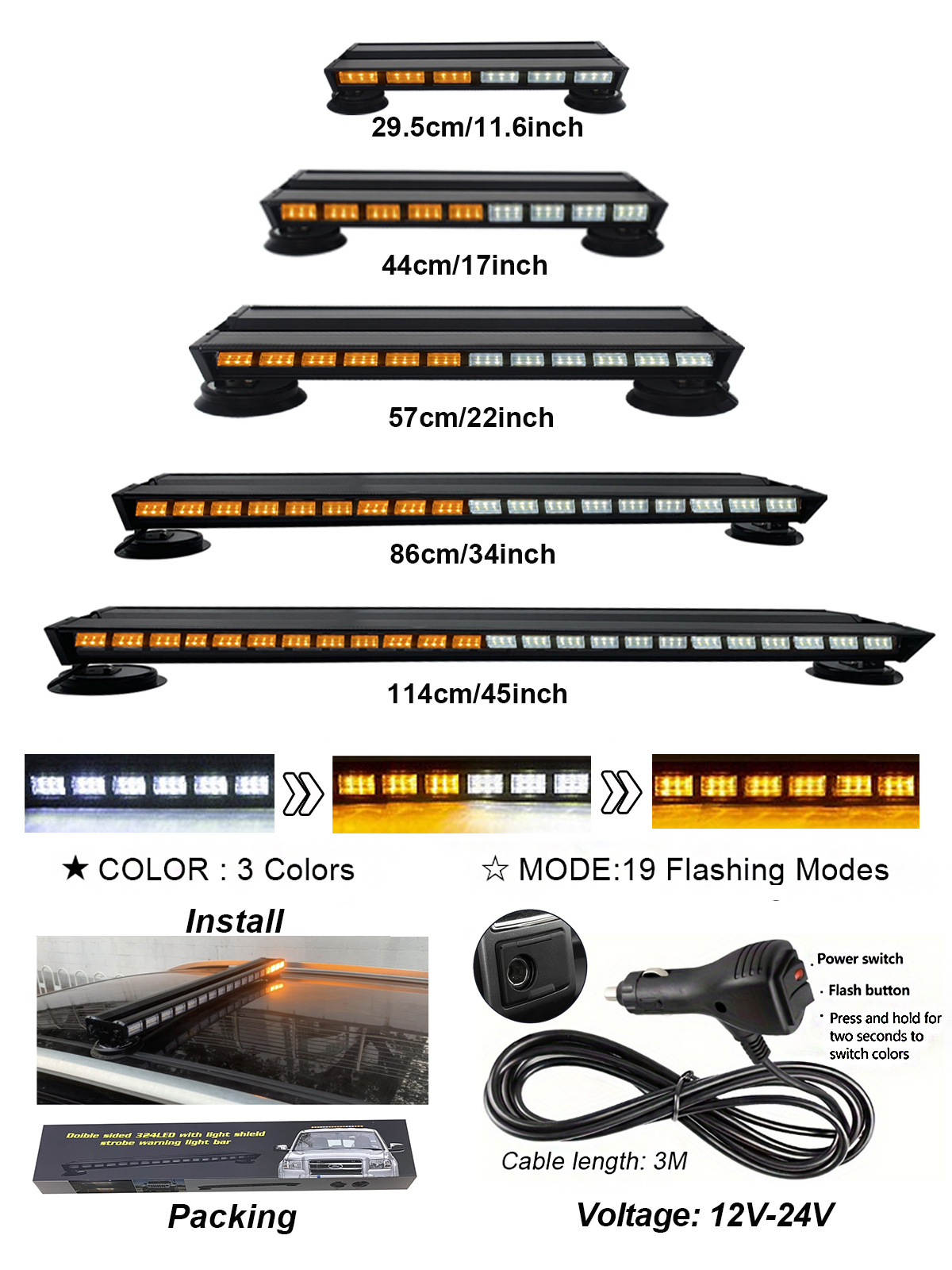 Car ceiling bright warning light engineering vehicle LED yellow strobe light flash with strong magnetic base 12-24v