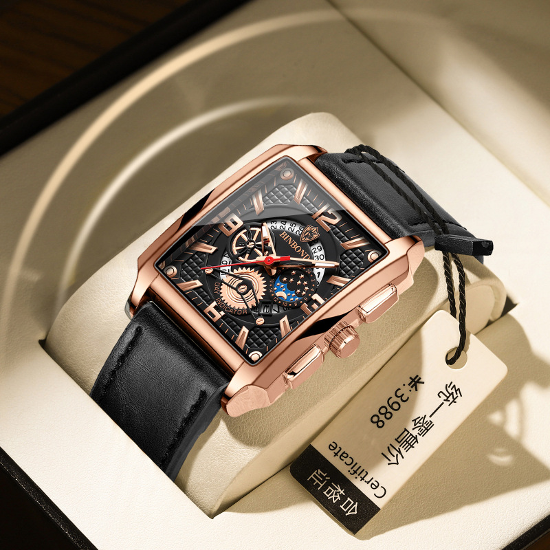 Binbang Binbond Brand Men's Watch Square Wholesale Multifunctional Men's Belt Business Quartz Watch