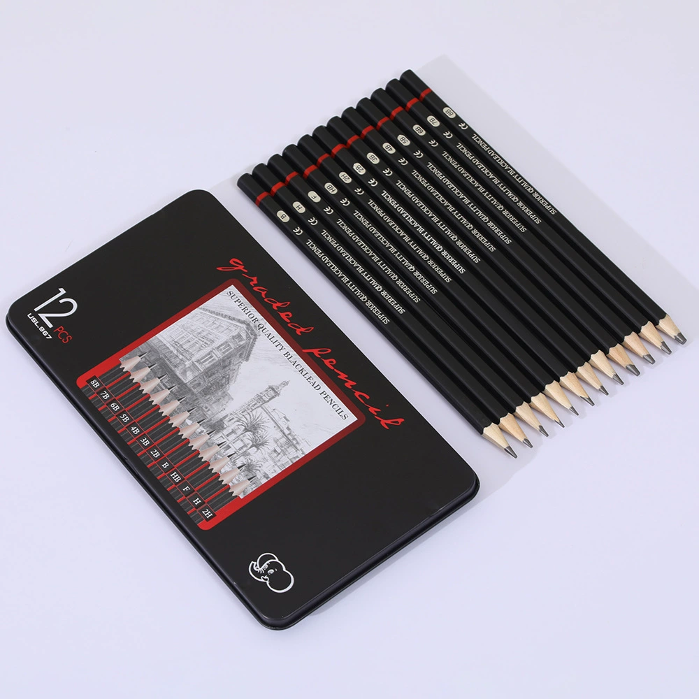 Набор карандашей Sketch Pencil Set, жестяная коробка из железа, 12 штепселей 2H–8B, портативный набор юного художника
