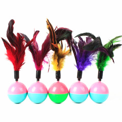 Direct supply cat toy manufacturer self-righting rooster feather cat teaser toy self-amusing biting cat mouse self-righting rooster