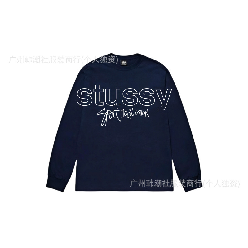 25S跨境斯图西长袖印花t恤美式潮牌STUSSY圆筒布休闲宽松男女同款|undefined