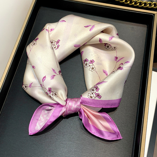 Silk scarf  new fashion and fresh small square scarf mulberry silk women's floral print pattern outer silk scarf scarf