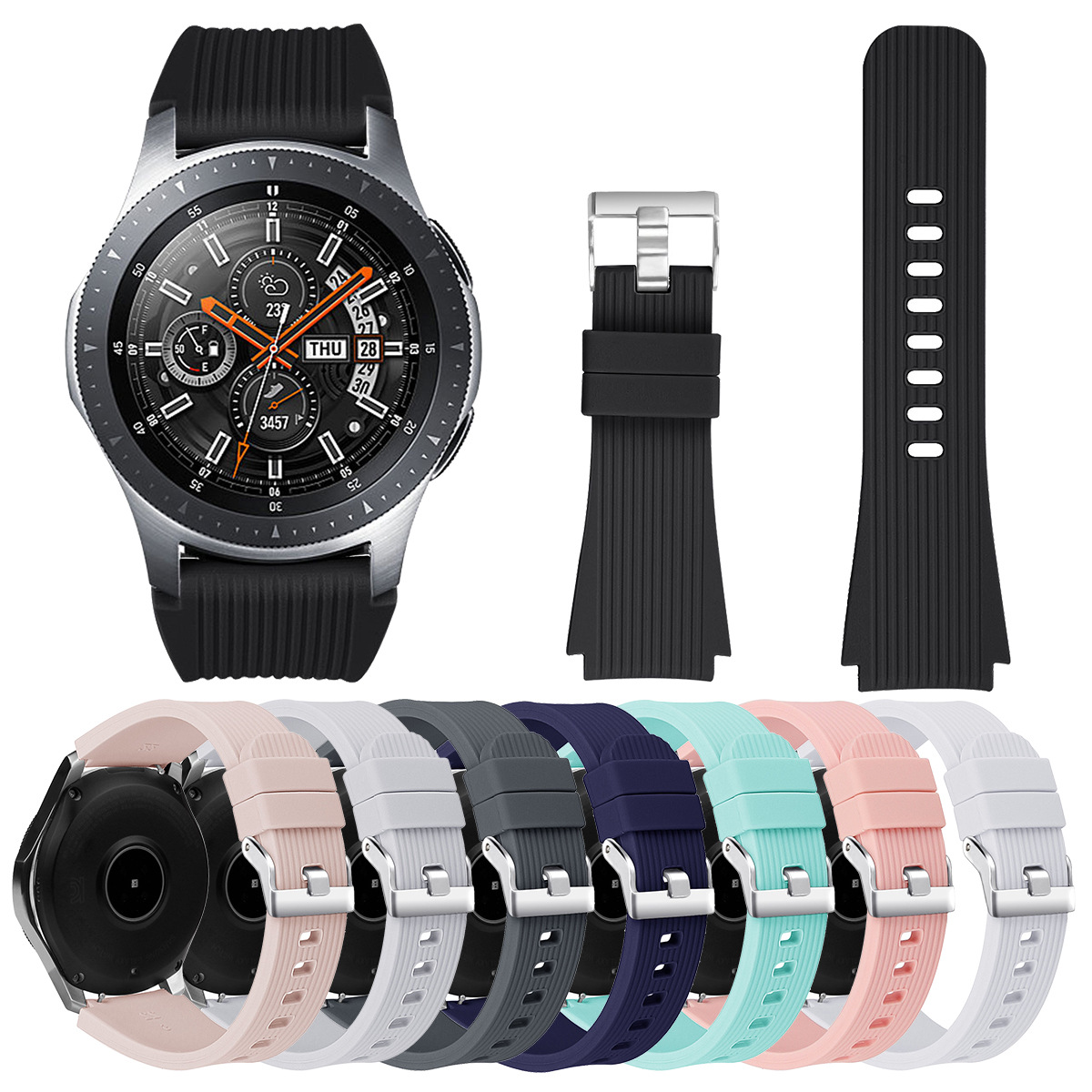 For Samsung s3 Strap Monochrome Straight Wristband 22mm Samsung gear 46mm Monochrome Silicone Strap