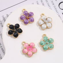 新款合金滴油樱花五花瓣diy饰品配件 项链小挂件发饰手链材料批发