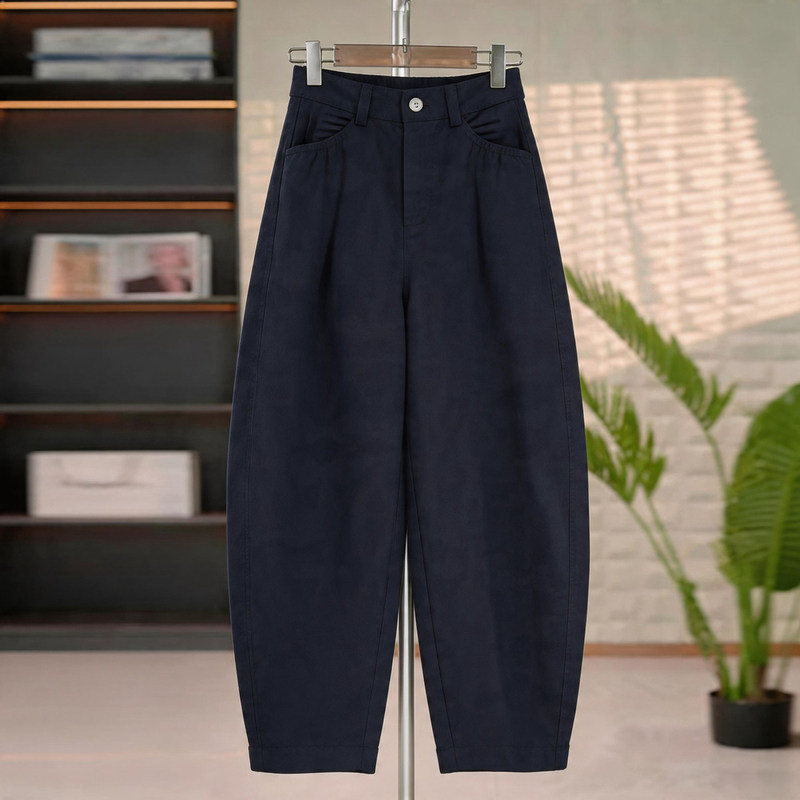 Navy Blue Wide-Leg Pants for Women, Summer Thin Style, Plus Size, Loose Fit, Cropped Harem Pants