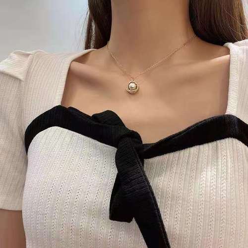 日韩几何珍珠镶钻镂空项链 女ins风时尚个性复古仿巴洛克锁骨链