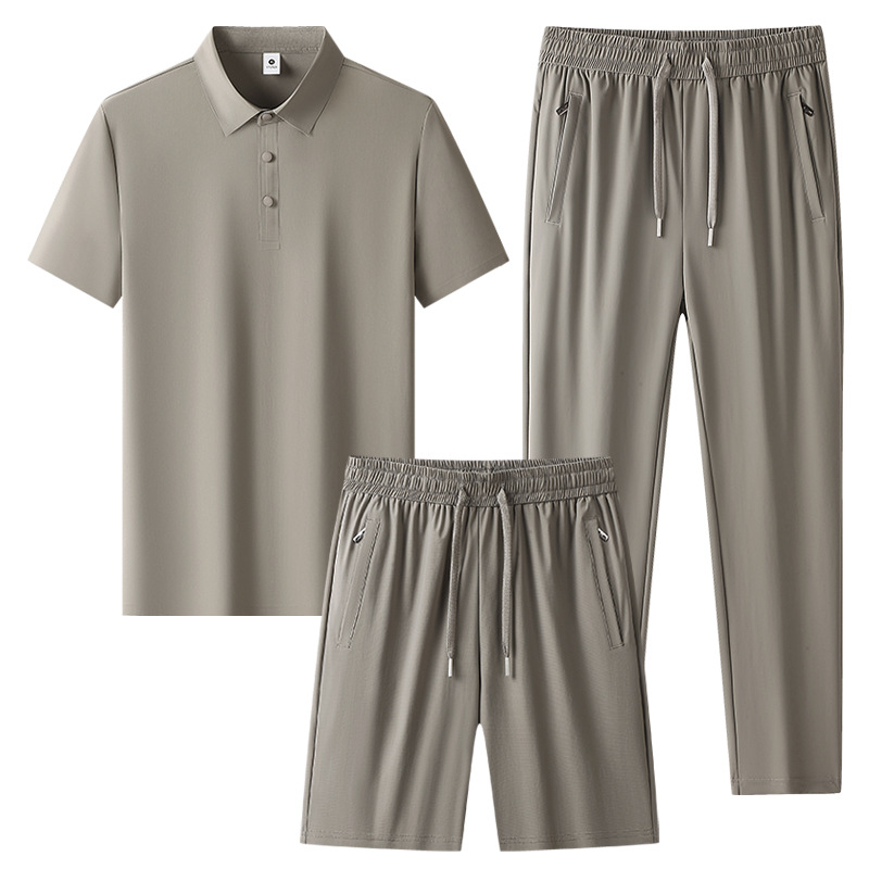 Transfronterizos más grandes set de mediana edad hombre hielo rápido set de secado de verano polo camiseta de tres piezas set de ropa deportiva para correr image 11