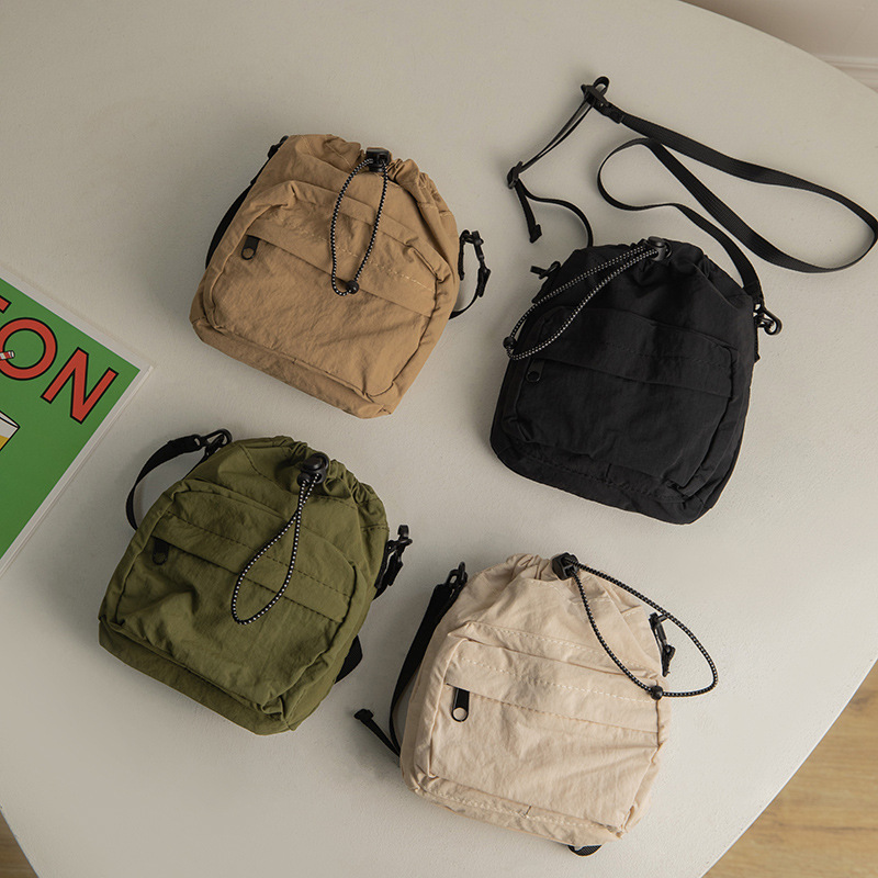 Bag Korean Drawstring Nylon Crossbody Bag Women’s Summer Niche Versatile Shoulder Bag Lightweight Small Square Bag