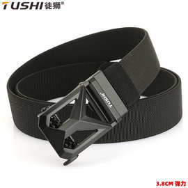 合金自动扣编织腰带户外休闲工装裤帆布裤袋仿针扣军训腰带批发