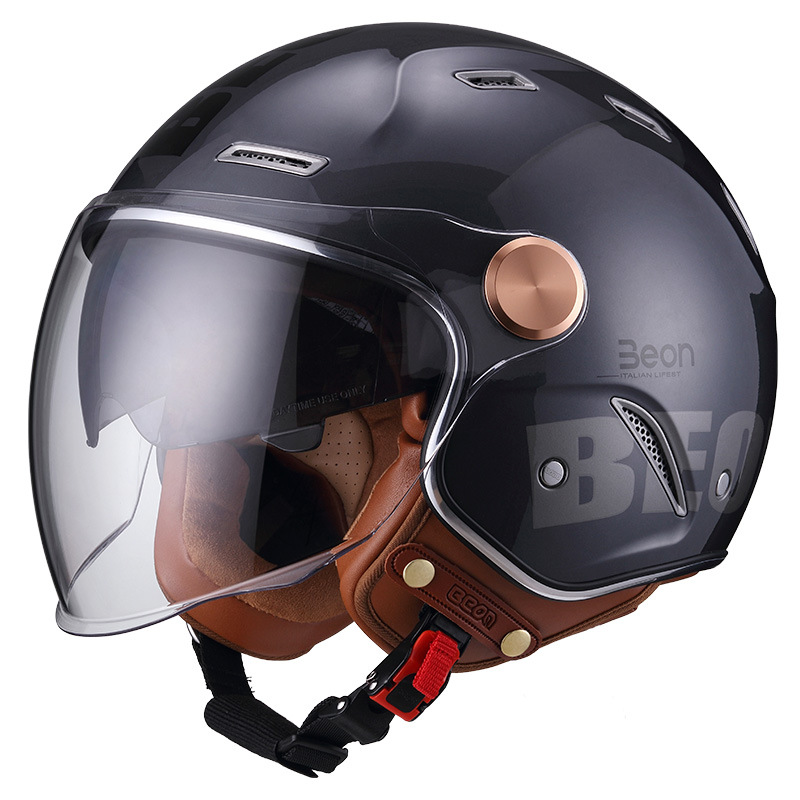Beon estándar nacional 3C certificado doble lente retro casco motocicleta coche eléctrico 3/4 medio casco caliente cuatro estaciones