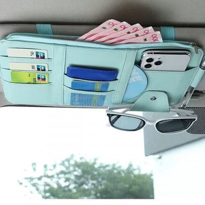 Document Holder Storage Bag, Car Glasses Clip/Bill Clip - blue-with-chain