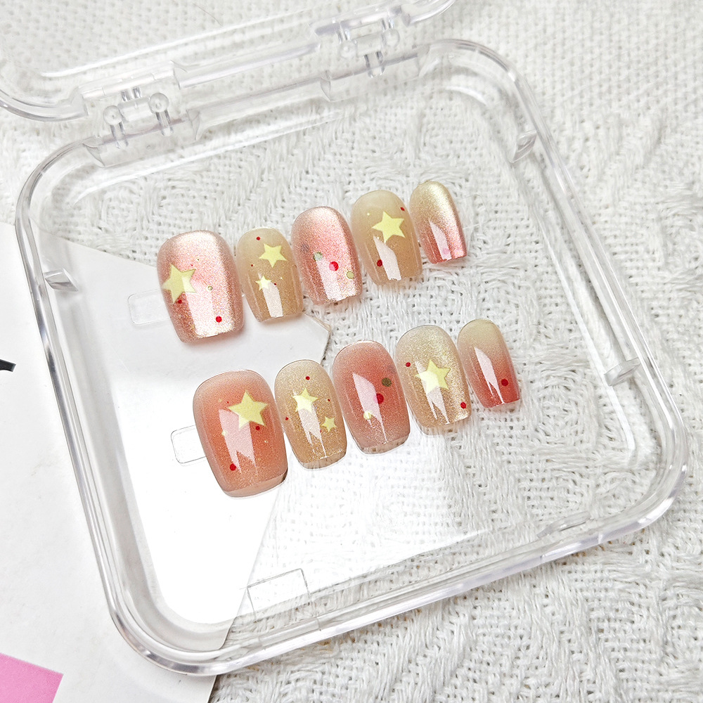 Parche de uñas de lunares de estrella degradada 10 piezas de uñas cortas de ojo de gato de código dividido