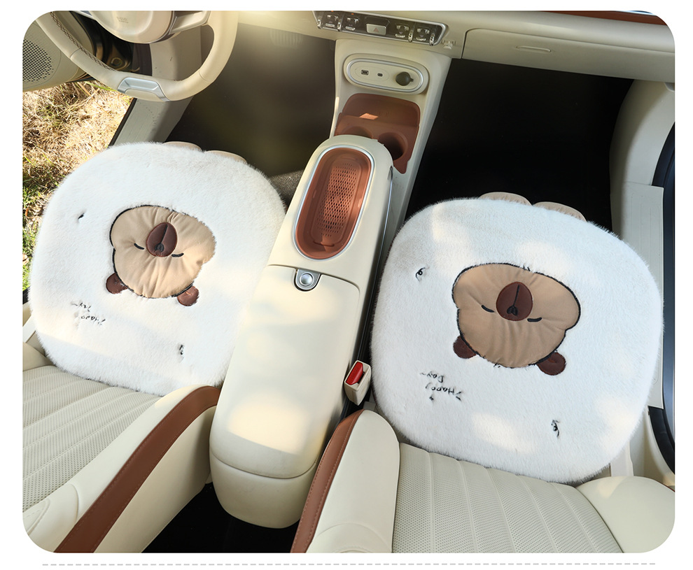 Cartoon Winter Car Seat Cushion Plush Bear Warm Car Supplies Fashionable and Cute Non-Shedding Seat Cushion Three-Piece Set