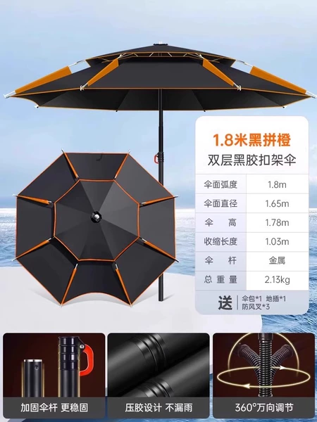 ＜＜[Double-layer thickening, sun protection and rainstorm protection] Vinyl-1.8 meters black and orange＞＞
