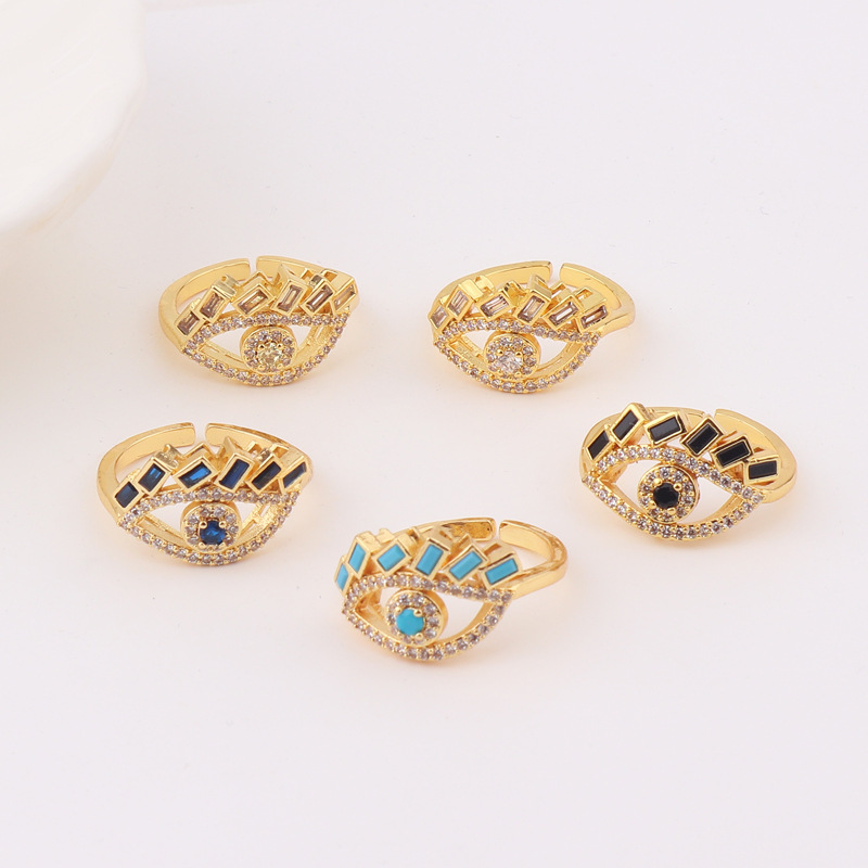 Fashion Devil's Eye Copper Open Ring Plating Zircon Copper Rings display picture 5