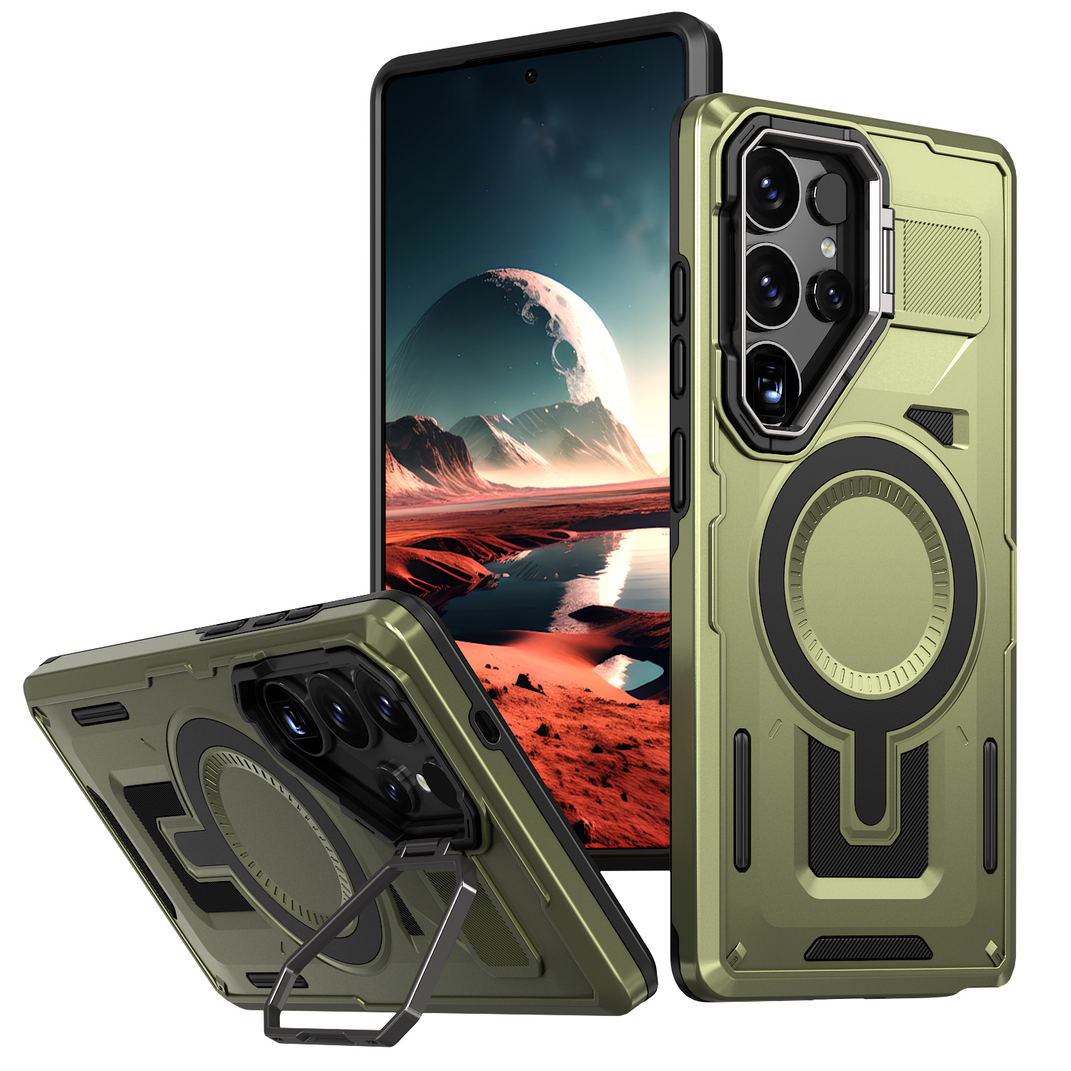 Adecuado para Samsung S25Edge extraordinaria funda para teléfono móvil Aegis S24FE soporte de lente de carga magnética funda protectora anti-caída