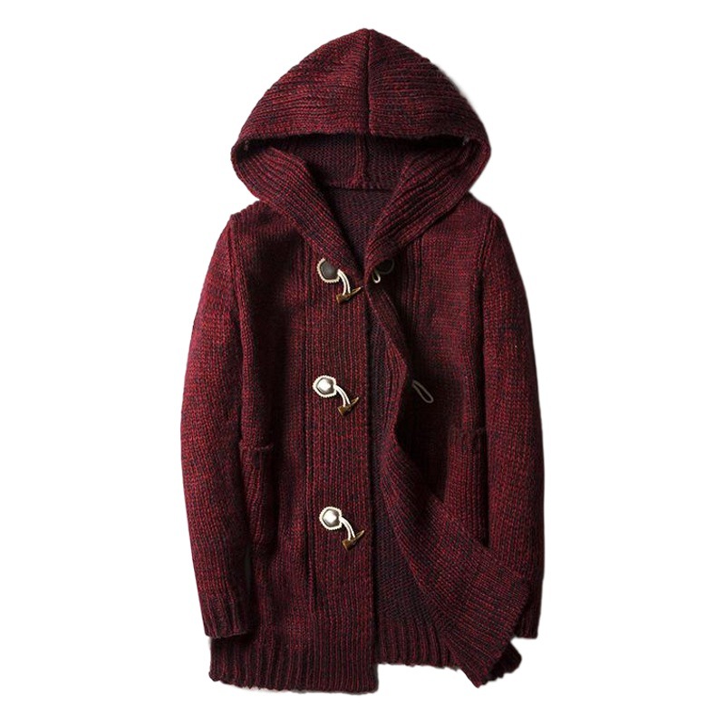2023 Cross-Border Men's Long Buttoned Hooded Knitwear Fashionable Large Size Loose Warm Knitwear Jacket Windbreaker