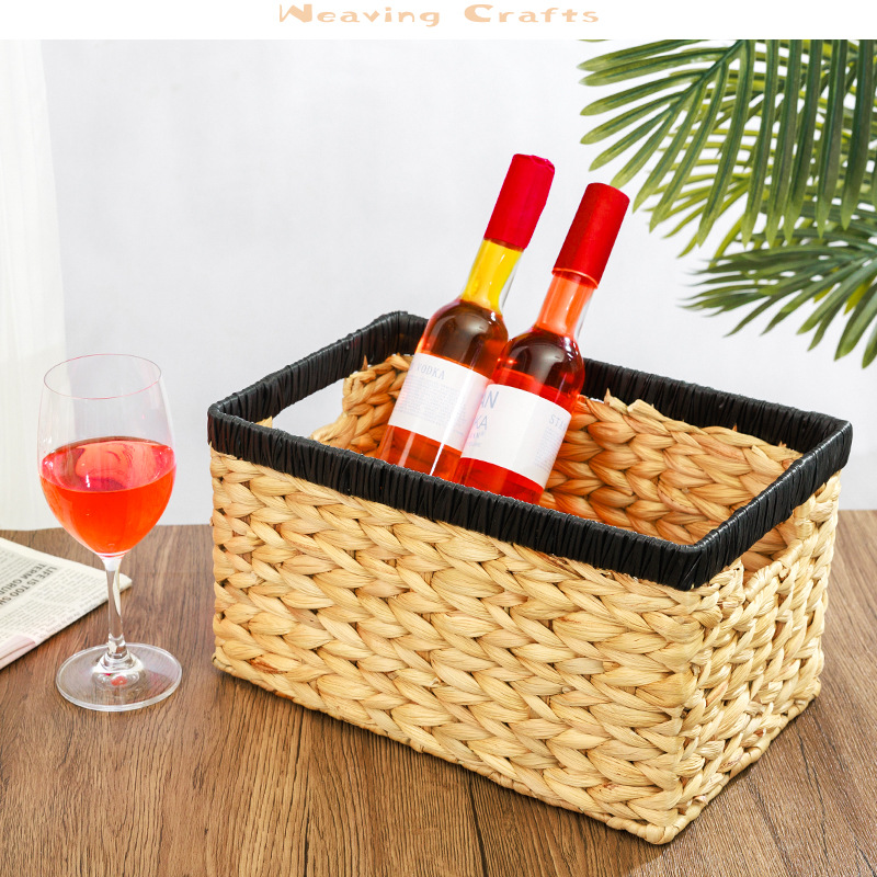 Nueva cesta de almacenamiento con diseño de espejo cruzado, caja de almacenamiento tejida a mano de jacinto de agua, cesta de almacenamiento de imitación de ratán, cesta de almacenamiento para artículos domésticos diversos.