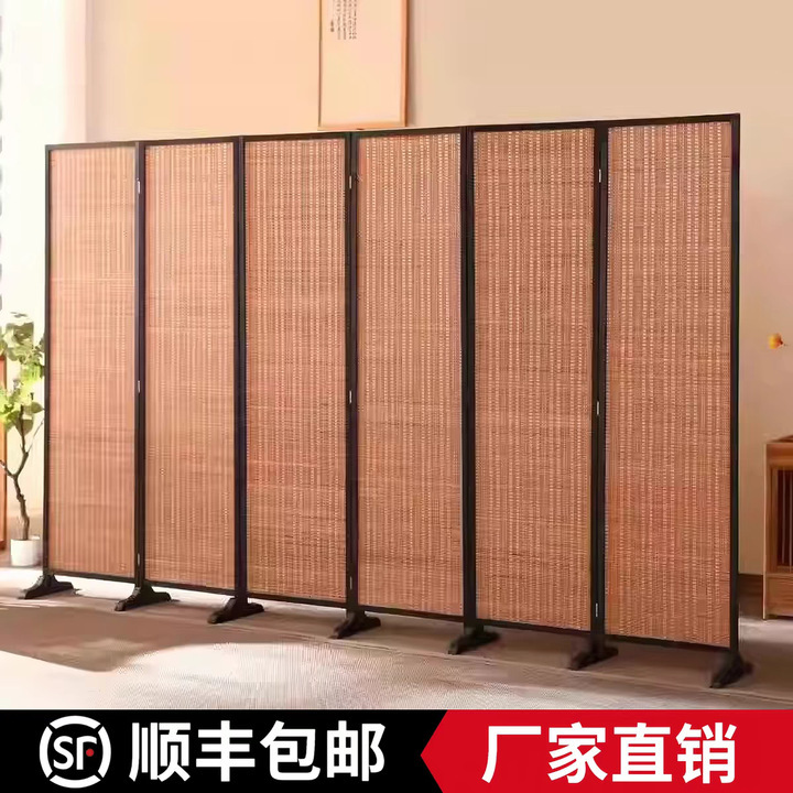 Chinese-Style Bamboo Screen Partition Wall for Living Room, Simple Modern Folding Wooden Movable Screen for Bedroom, Home Office
