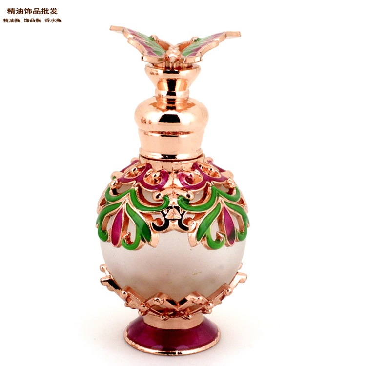 精油饰品网15ml红底蝴蝶盖玫瑰金色球形蜘蛛花纹香水瓶1.j