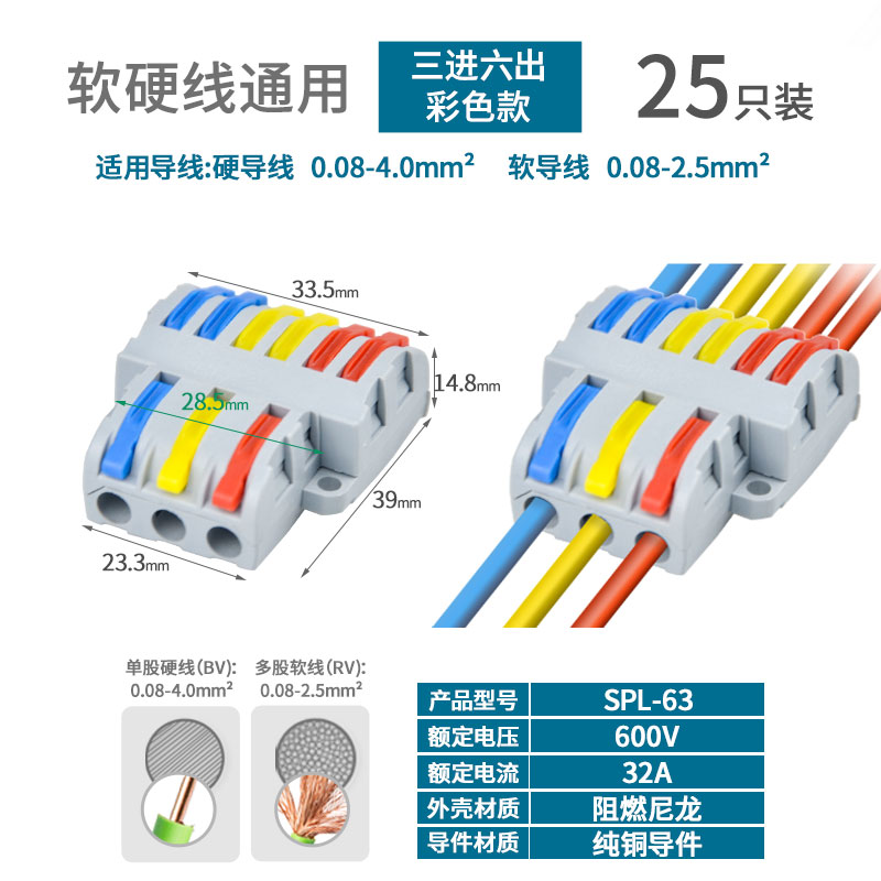 Conector de cable de acoplamiento de terminal rápido de dos en dos y dos de salida Conector de conexión de tres en tres de salida SPL-2