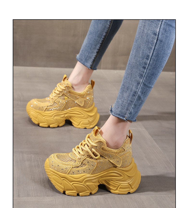 Giày sneaker nữ chunky đế dày đính đá rhinestone phong cách thể thao — màu trắng chi tiết 11