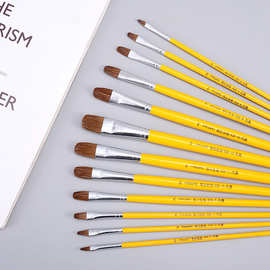 新款狼毫油画笔6支套装学生平头画笔美术绘画工具水粉颜料笔刷