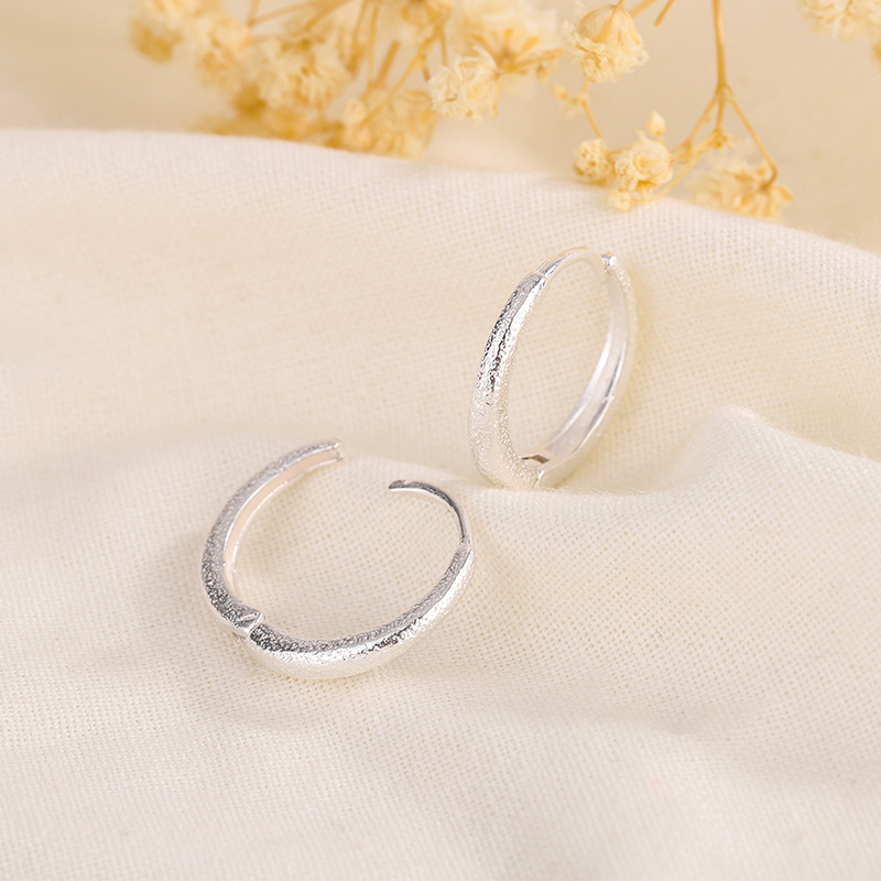 s925耳環女閃砂耳扣2023新款素圈耳飾小眾設計感耳圈氣質耳釘