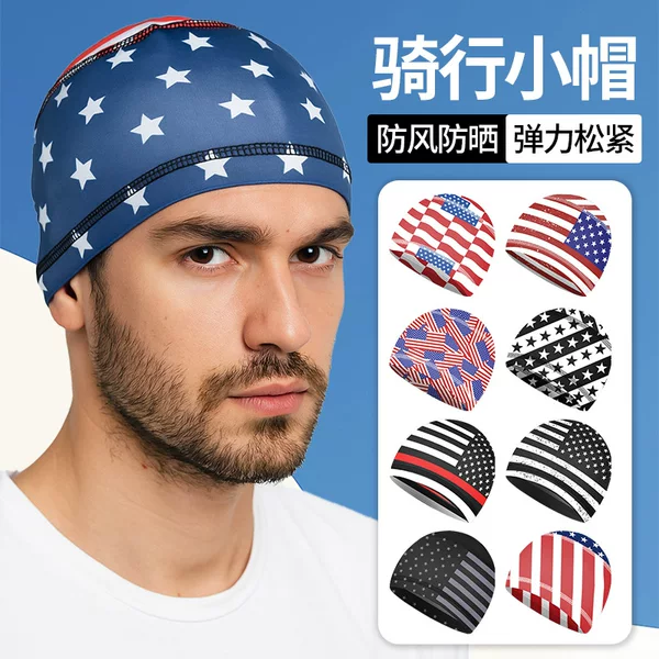 Summer Sun Protection Cycling Cap Large Head Circumference Breathable Sports Soft Cap Independence Day Printed Electric Vehicle Helmet Liner Cap