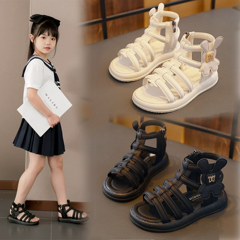 Римские сандалии для девочек 2024 Летняя новая детская детская обувь на мягкой подошве студенческая обувь детская нескользящая пляжная обувь детская обувь