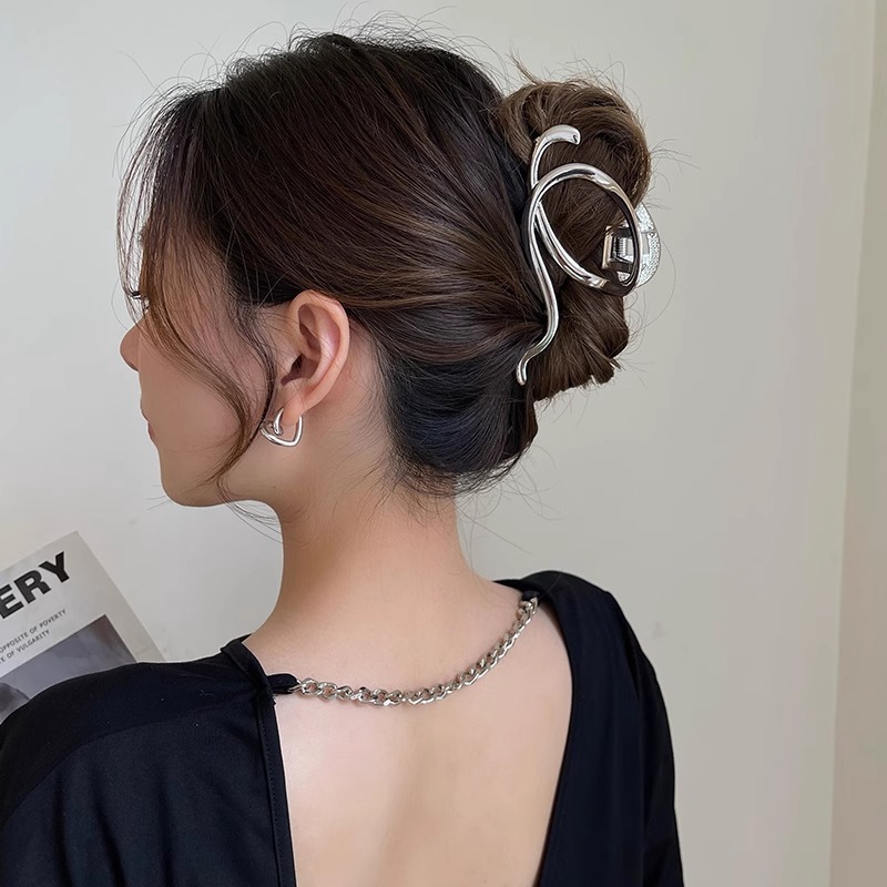 欧美金属不规则几何字母发夹后脑勺盘发鲨鱼夹个性潮流时尚发饰女|undefined