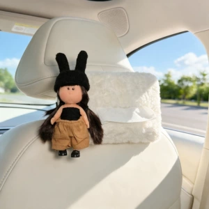 Cute Potato Sister Car Tissue Box, 2026 New Model, Hanging Design for Car Rear Headrest, Adds a Touch of Elegance