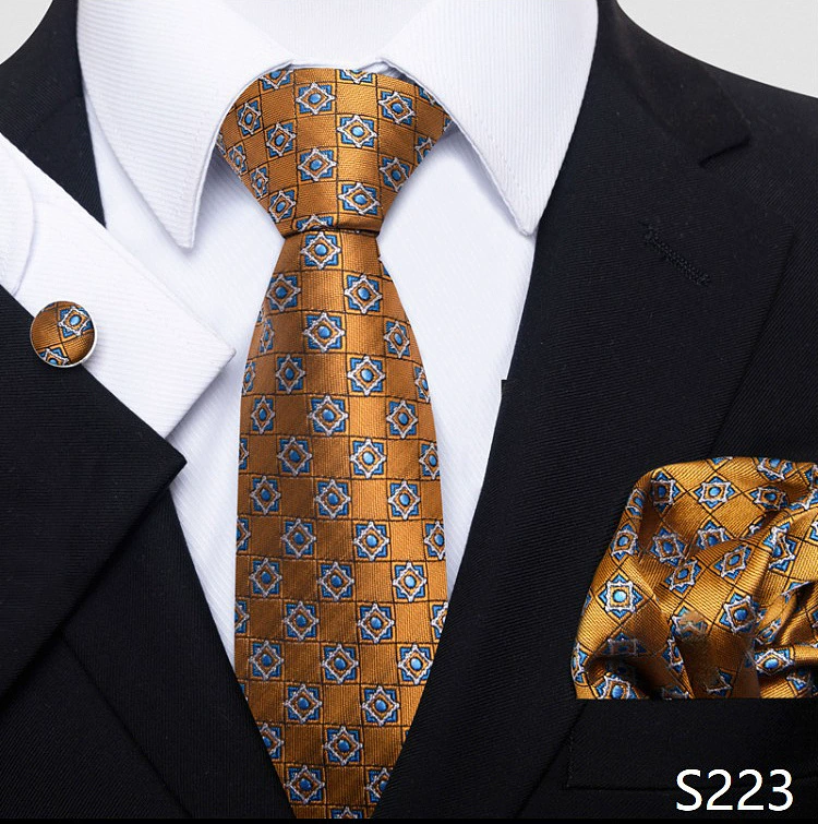 Ready stock solid color polka dot plaid tie wholesale solid color men's tie tie cufflinks pocket square set 8cm