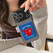 日韩贴布黑白格子红苹果适用iphone17Promax苹果16手机壳15女14潮